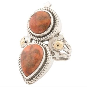 SHIVAM Made In India Sterling Silver Orange Mohave Turquoise Ring